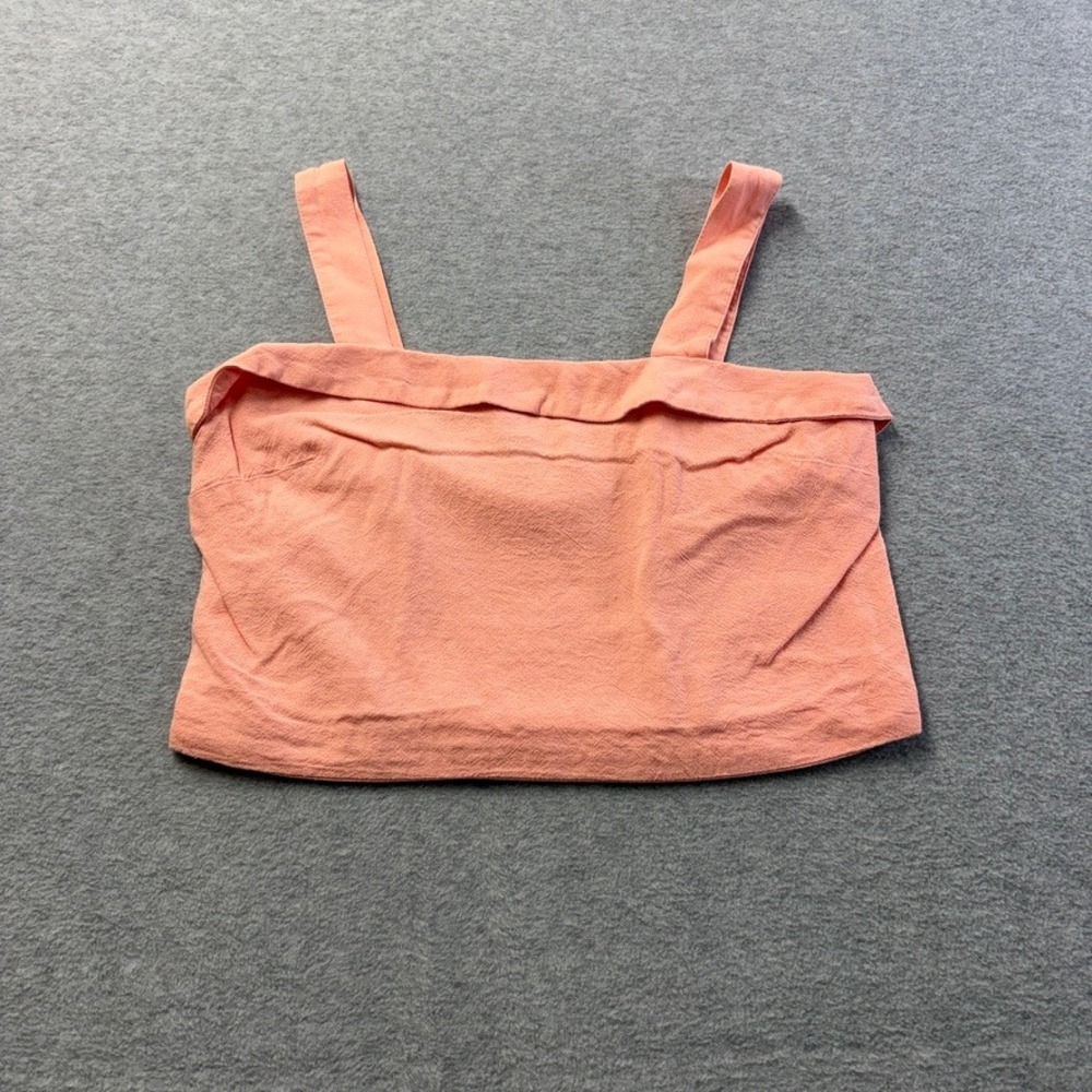 American Eagle Top Womens Small Coral Pink Linen Blend Smocked Crop Tank